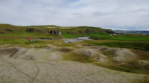 Arial footage of the Skaftáreldahraun Green Lava Fields in southern Iceland Stock Footage