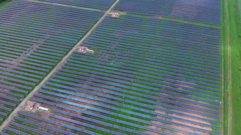 Arial Footage of Solar Power Panels Farm. Green Energy,  Stock Footage 135422715