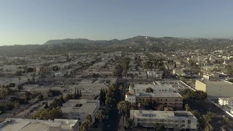 Arial Hollywood looking toward Griffith Observatory Video stock 96276008
