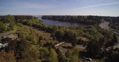 Arial of I-5 / highway 101 Intersection Stock Footage 75431389
