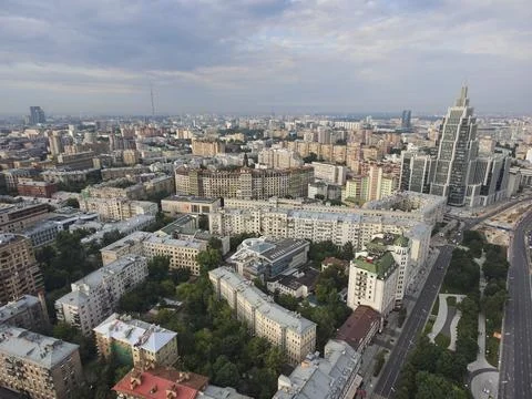Arial landscape panoramic view skyscraper from drone centre Moscow Stock Photos