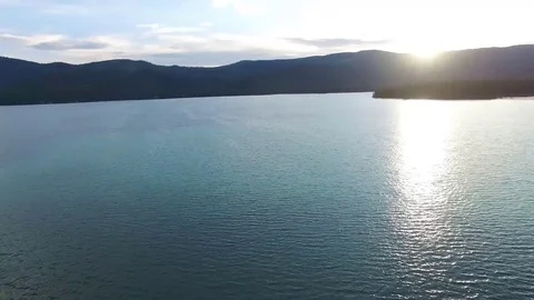 Arial Over Lake in Montana at Sunset Stock Footage