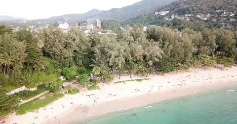 Arial: Panorama over the tropical beach Stock Footage 88313191