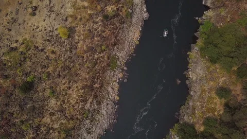 Arial of a raft in a river Stock Footage 103729968