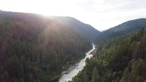 Arial of a river running through a forrest Stock Footage 103738491