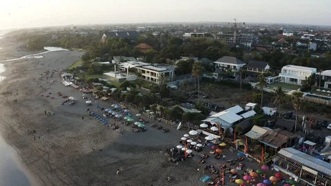 Arial shot of beachfront during beautiful balinese sunset. Stock Footage 124726858