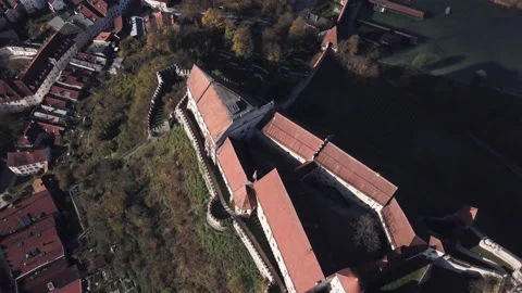 Arial shot of Burghausen castle Stock Footage 145350147