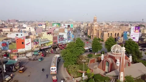 Arial shot of clock tower at Multan with city view Stock Footage 199269346