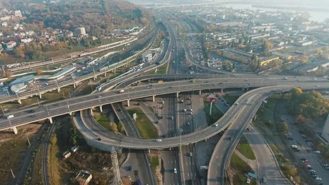 Arial shot Complex road interchange in a modern city Stock Footage 85434930