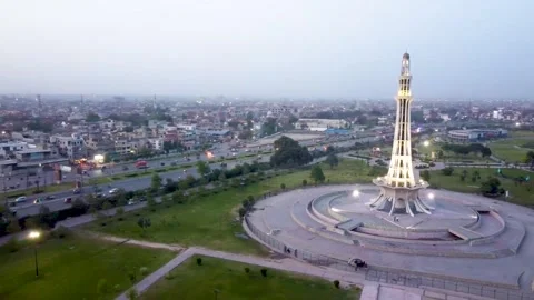 Arial shot of Minar e Pakistan at Lahore with city view (3) Stock Footage 199269377