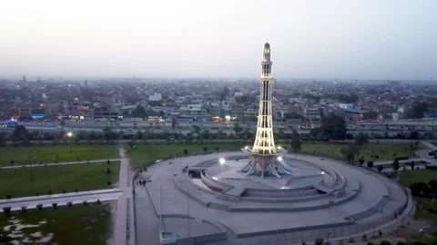 Arial shot of Minar e Pakistan at Lahore with city view (4) Stock Footage 199269408