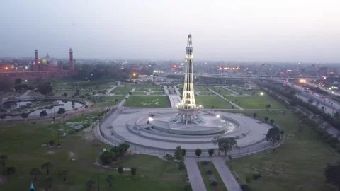 Arial shot of Minar e Pakistan at Lahore with city view (6) Stock Footage 199269456