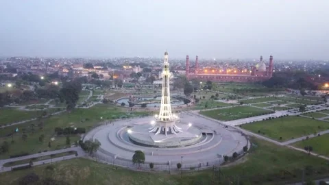 Arial shot of Minar e Pakistan at Lahore with city view (8) Stock Footage 199269477
