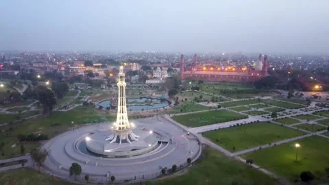 Arial shot of Minar e Pakistan at Lahore with city view (10) Stock Footage 199269495