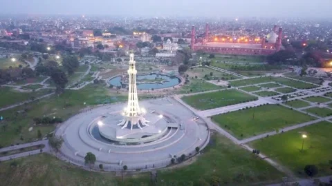 Arial shot of Minar e Pakistan at Lahore with city view (11) Stock Footage 199269573