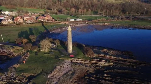Arial Shot of the Pencil Monument, Largs, Ayrshire, Scotland Stock Footage