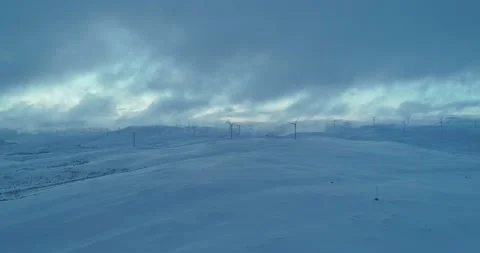 Arial shot of Winter wind power generation in the Arctic Stock Footage 152785136