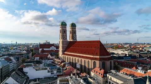 Arial Timelapse of Marienplatz, Munich Old Town with Gothic Frauenkirche Stock Footage 240351973