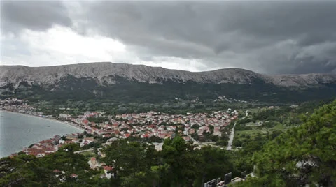 Arial town Baska bay Stock Footage 24710559