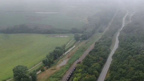 Arial of train in the countryside Stock Footage 114748891