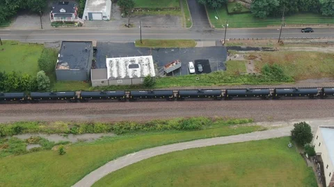 Arial of train passing by Stock Footage 114748938