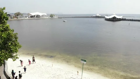 ARIAL VIEW OF ANCOL BEACH AT NEW NORMAL PHASE. Stock Footage 154760529