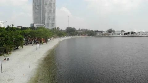 ARIAL VIEW OF ANCOL BEACH AT NEW NORMAL PHASE. Stock Footage 154760619