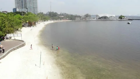 ARIAL VIEW OF ANCOL BEACH AT NEW NORMAL PHASE. Stock Footage 154760699