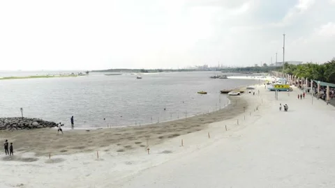 ARIAL VIEW OF ANCOL BEACH AT NEW NORMAL PHASE Stock Footage 154760925
