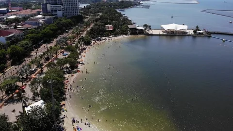 ARIAL VIEW OF ANCOL BEACH, NORTH JAKARTA, INDONESIA Stock Footage 135199316