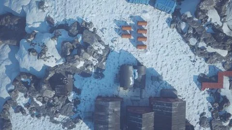 Arial view of antarctic base and scientific research station Stock Illustration