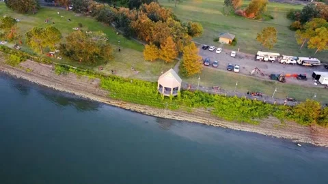 Arial view of the Audubon Riverview Park in New Orleans, Louisiana Stock Footage