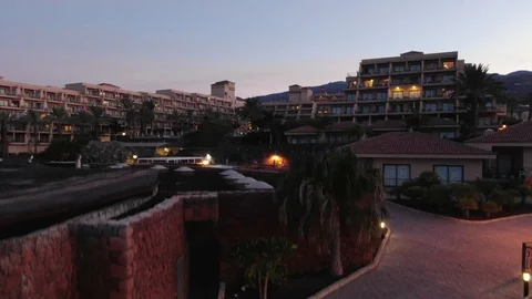 Arial View Big Hotel Complex With Pool After Sunset Tenerife Spain Stock Footage 104397465