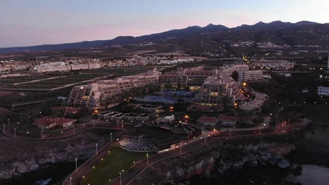 Arial View Big Hotel Complex With Pool After Sunset Tenerife Spain Stock Footage 104397814