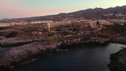 Arial View Big Hotel Complex With Pool Sunset Tenerife Spain Stock Footage 104398115