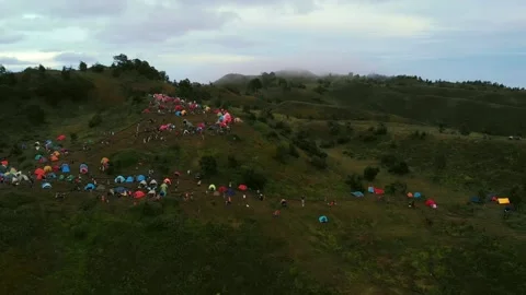 ARIAL VIEW CAMP AT THE TOP OF MOUNTAIN Stock Footage 134961814