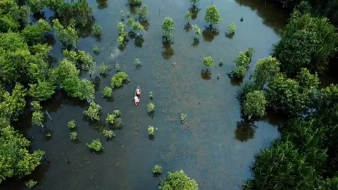 Arial view of Canoeing at TEBAT RASAU IN LINTANG VILLAGE, Belitung Video stock 160985178