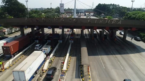 ARIAL VIEW OF CIKUPA TOL GATE AT TANGGERANG, INDONESIA Stock Footage 160653315