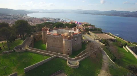 Arial view of Citadelle de St. Tropez, French riviera, France Stock Footage