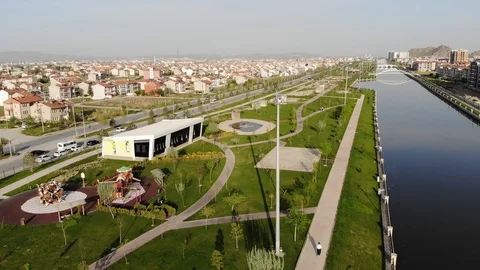 Arial view of City of Afyon from the river side Stock Footage 118795059
