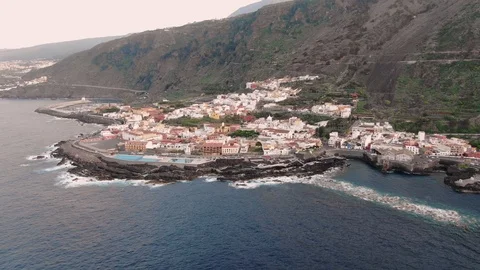 Arial View Coastline With Pools Garachico At Sunset Tenerife Spain Stock Footage 104403777