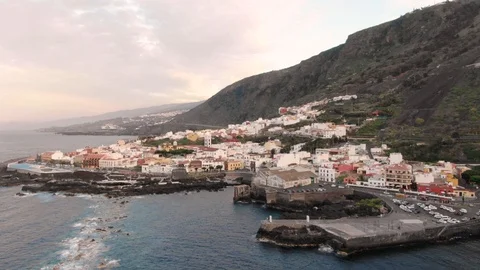 Arial View Coastline Small Town Of Garachico At Sunset Tenerife Spain Stock Footage 104403393