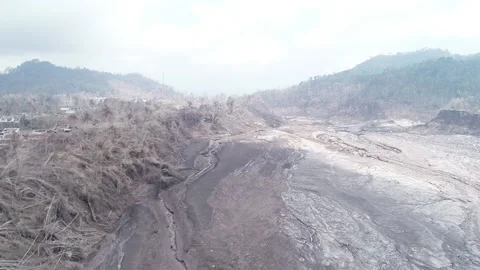 ARIAL VIEW OF COLD LAVA STREAM FROM SEMERU MOUNTAIN AT LUMAJANG, EAST JAVA Stock Footage 166802407