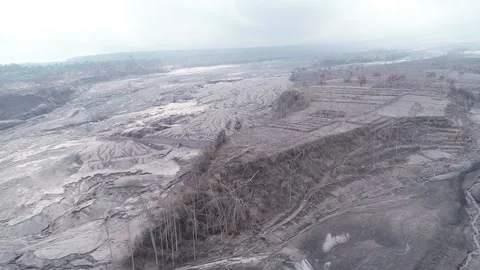ARIAL VIEW OF COLD LAVA STREAM IN SEMERU MOUNTAIN ERUPTION Stock Footage 166804920