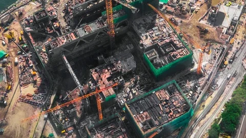 Arial view of construction site. Hong Kong cityscape. Time lapse video Бесплатное стоковое видео 89857057