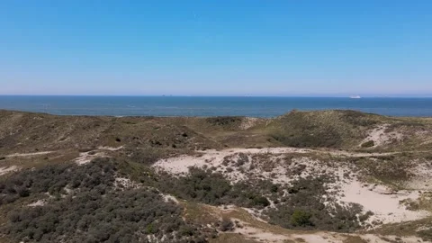 Arial View from Drone Coast of the North Sea and Dunes in Netherlands. Stock Footage 130522284