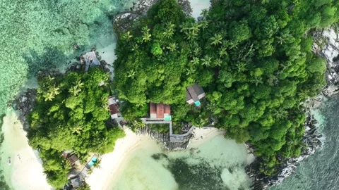 Arial View, Flight over they bay of Port Glaud, seychellen, Mahe, .Port Glaud Stock Footage 340638263