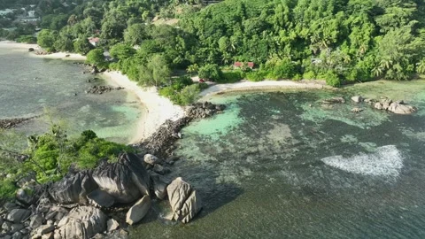 Arial View, Flight over they bay of Port Glaud, seychellen, Mahe, .Port Glaud Stock Footage 340638350