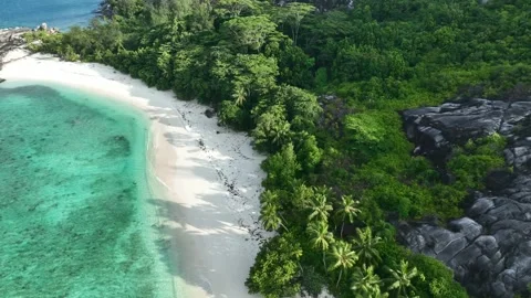 Arial View, Flight over they bay of Port Glaud, seychellen, Mahe, .Port Glaud Stock Footage 340665723