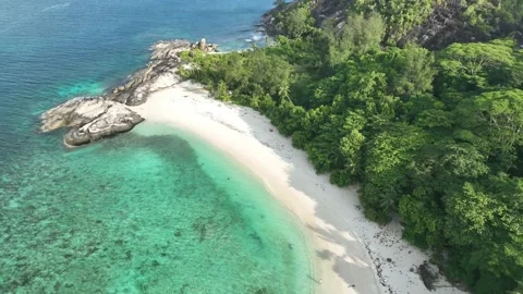 Arial View, Flight over they bay of Port Glaud, seychellen, Mahe, .Port Glaud Stock Footage 340665816